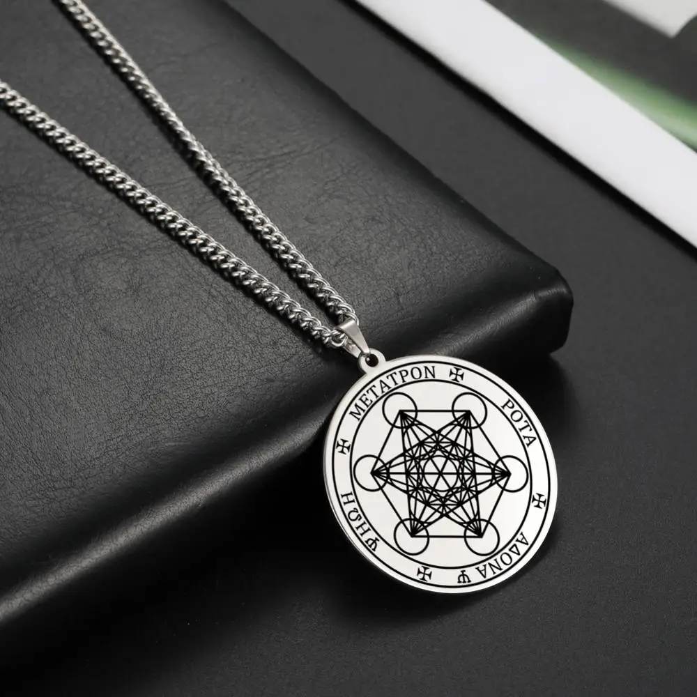 LIKGREAT Archangel Metatron Angel of Life Seal Solomon Men Necklace Kabbalah Amulet Stainless Steel Viking Jewelry