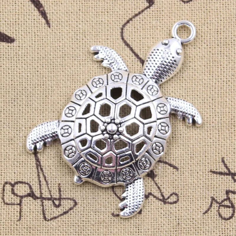 4pcs Charms Sea Turtle Tortoise 56x37mm Antique Silver Color Pendants DIY Crafts Making Findings Handmade Tibetan Jewelry