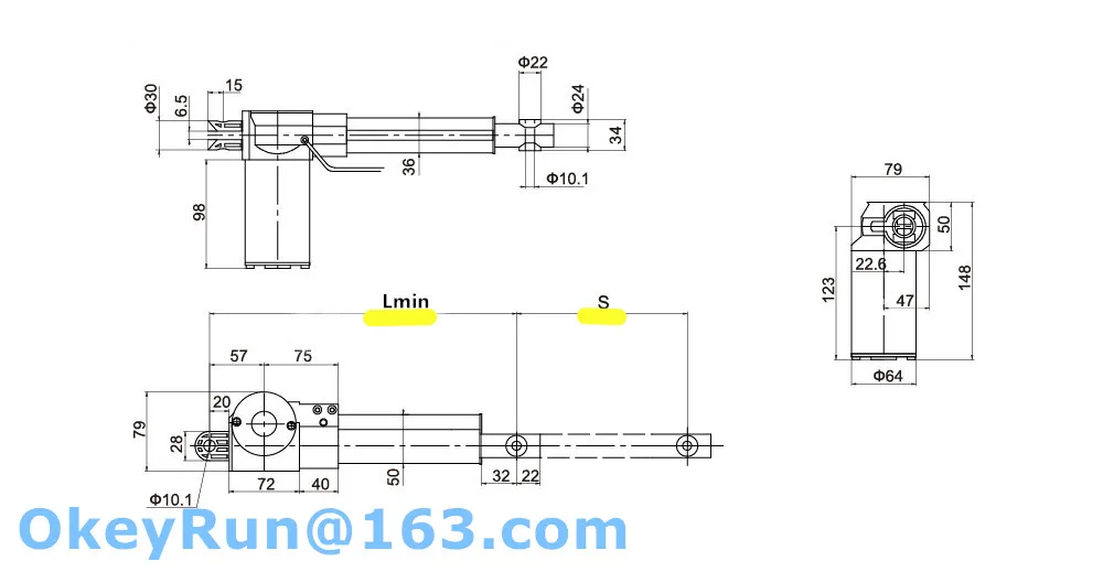 맞춤형 선형 액추에이터 액추에이터, 조절식 스트로크, 12V, 24V, 300, 350, 400, 450, 500, 550mm, 42 mm/s 고속, 6000N, 600KG