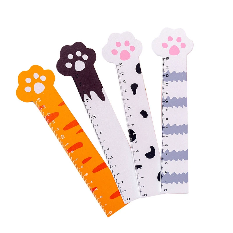 Regla de madera con garra de gato Kawaii, 15cm, regla recta para medición, regalo promocional, papelería, suministros escolares
