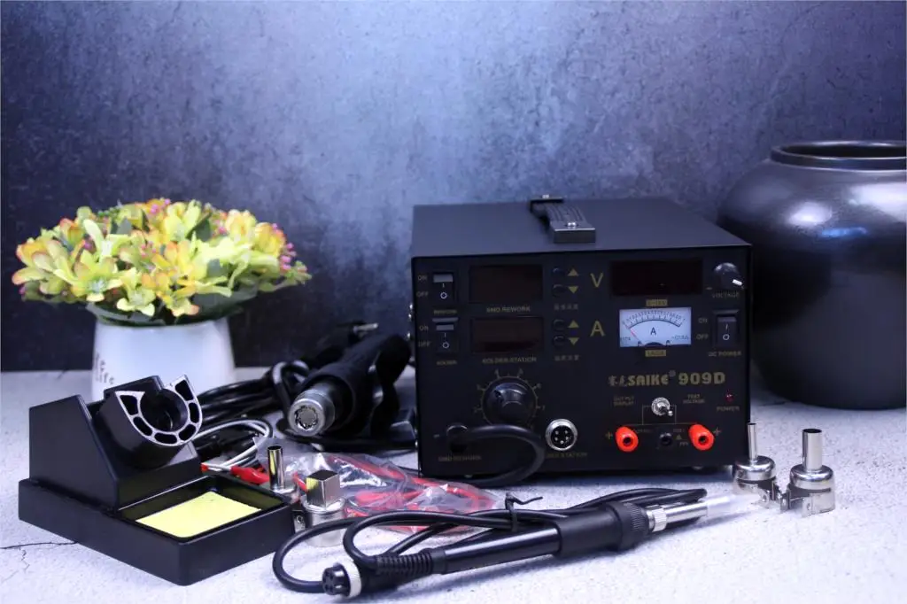 3 in 1 Hot air gun rework station SAIKE 909D Soldering station power supply soldering machine 220V or 110V