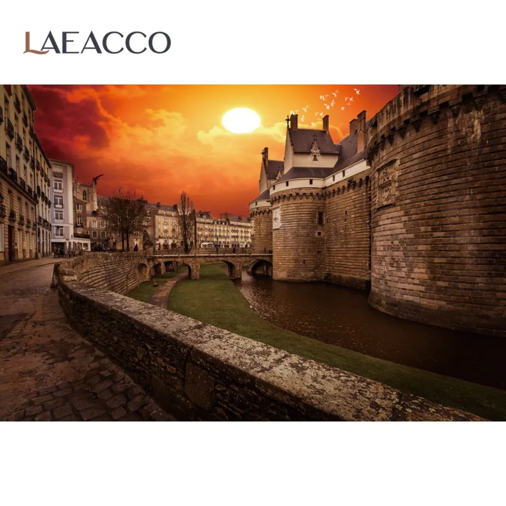 Laeacco Photo Backdrop Old Vintage City Wall Moat High Building Reverside Scene Portrait Shoot Photography Background Photocall