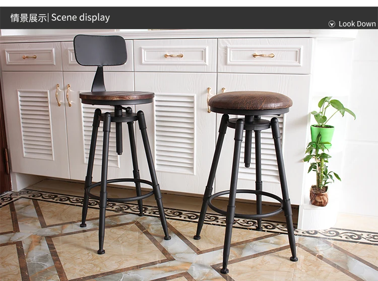 Bar Chair Retro American Country Style Swivel Stool Iron Art Wood/Soft Cushion Seat High Footstool Rotatable Liftable Bar Chair