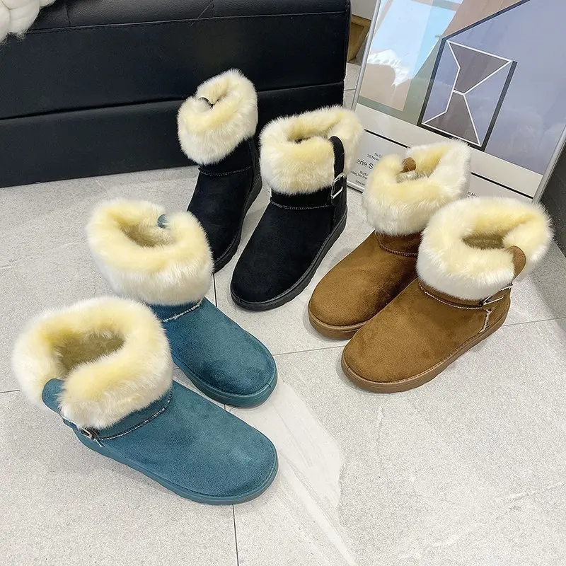 Winter Shoes Women Flat Heel Boots outdoor plush warm snow boots Fashion Women's Boots Brand Woman Ankle Botas femmes chaussures