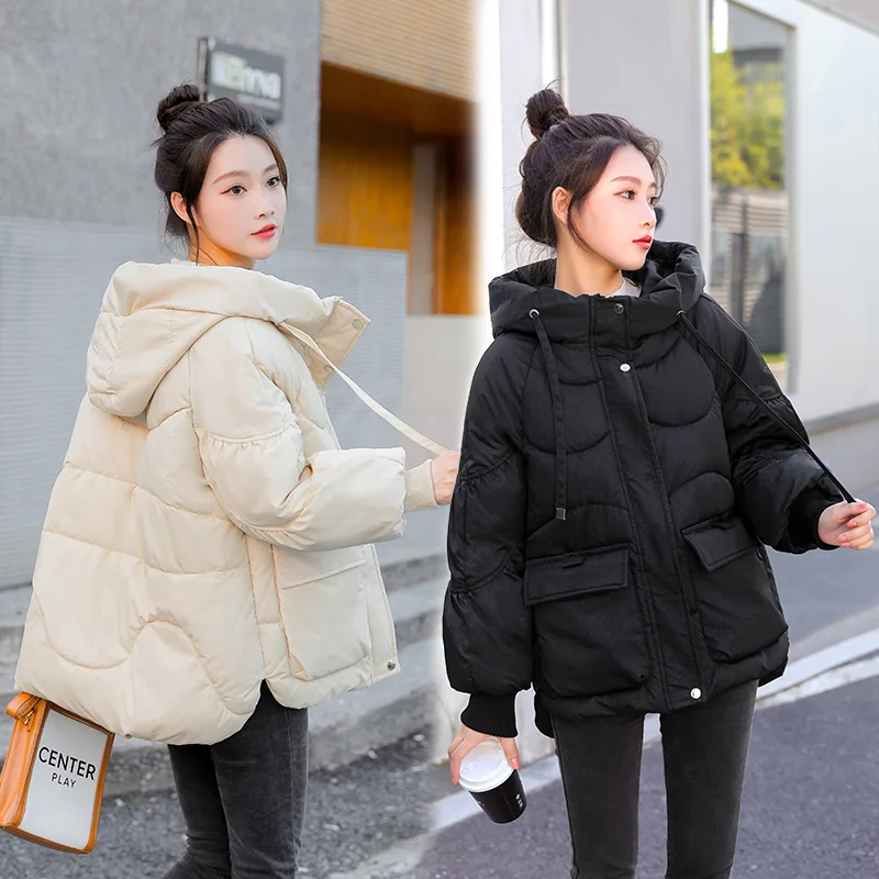 

Casual Parkas Women Solid Loose Full Sleeve Warm Hooded Jacket Nice Winter Pop Korean Version Elegant Thicken Coat Female LD2518