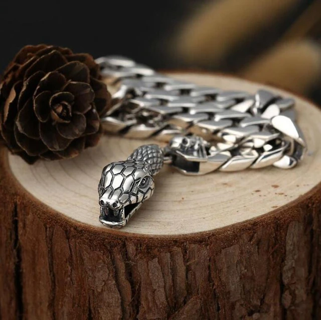 Silver Plated Skull Snake Head Cuban Chain Men s Bracelet Fashion Cuff Jewelry Punk Amulet Bracelet Bracelets AliExpress