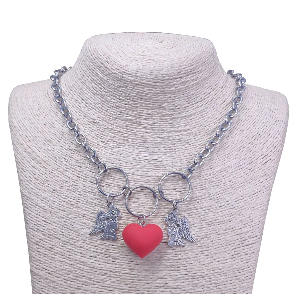 Punk Funk Style Boy And Girl Stainless Steel Red Heart Retro Chain Necklace Unique Birthday Mother's Day Mother Gift BJ001-12