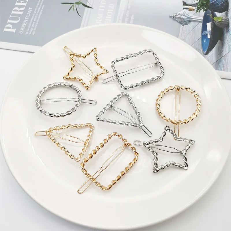 New Fashion Weave Geometric Triangle Hair Clip Pin Metal Alloy Circle Hairgrip Barrette Girls Woman Hair Accessories Headwear