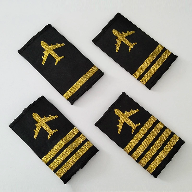 

10 Pairs Pilot Captain Aircraft Gold Stripes Bar Epaulet Decoration Shoulder Boards Epaulettes DIY Badges For Pilot Uniform