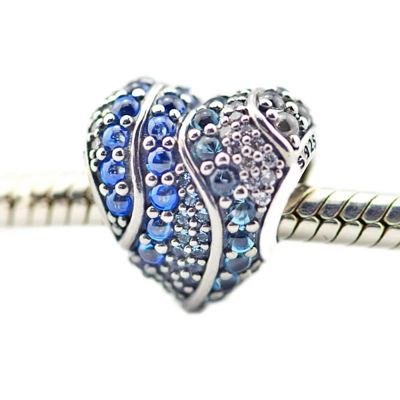 

Mixed Blue Stones Heart Crystal Beads Fit Charm Bracelet & Necklace Femme Fashion 925 Sterling Silver Beads for Jewelry Making