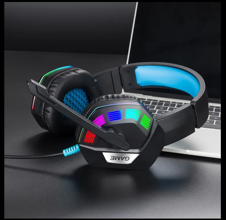 Cool colorful LED light gaming headset 7.1 channel computer gaming headphones with microphone 3.5 plug with cord headset