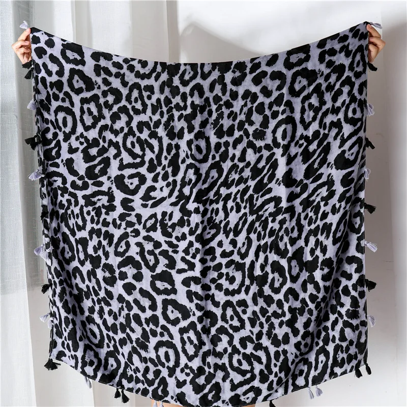 16 Designer Fashion Sexy Leopard Dot Tassel Viscose Shawl Scarf Lady High Quality Print Soft Pashmina Stole Bufandas Muslim Caps