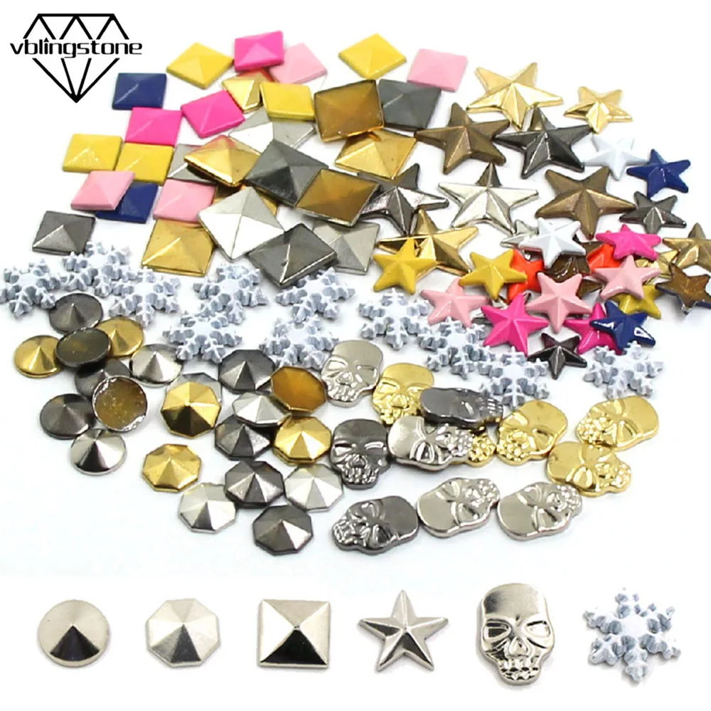 100Pcs Hot Fix Studs Copper Star Square Skull Rhinestones  iron-on Rivets For Clothes Metal Rivet DIY Punk Garment Accessories