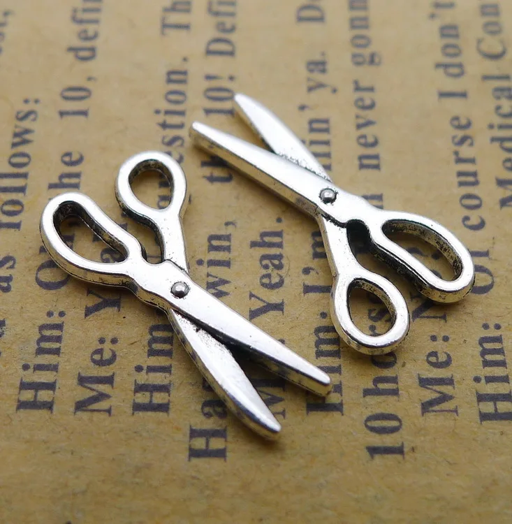 Jewelry Charms 20 Pieces 10x18mm Antique Silver Color Scissors Charms