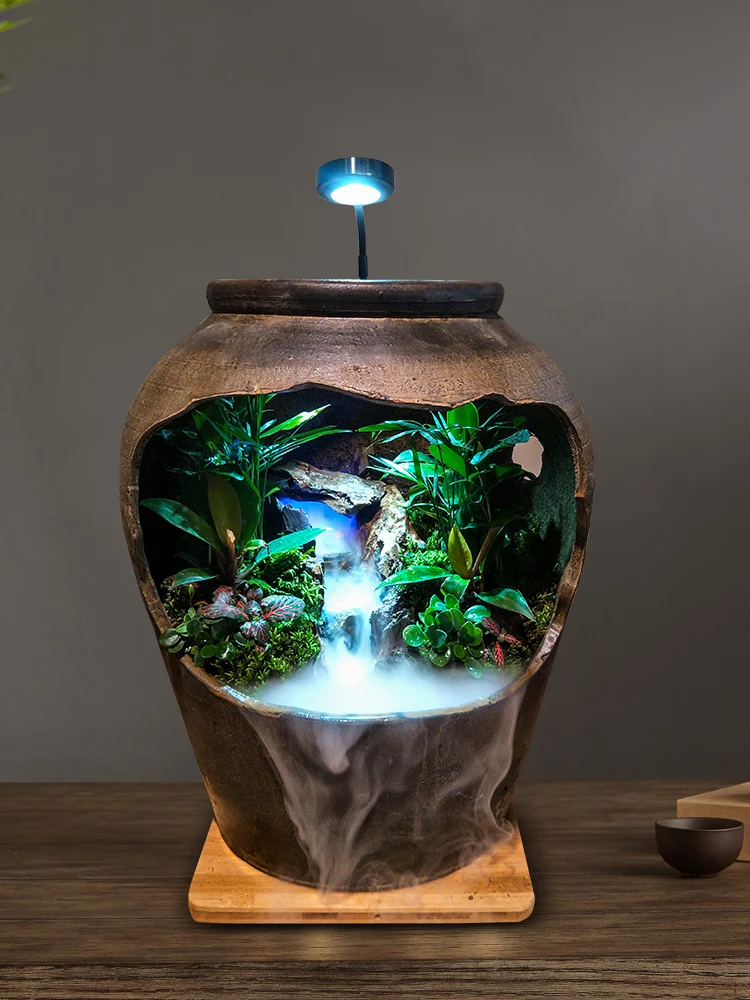 GY Creative Flowing Water Ornaments Rainforest Tank Water Tank Landscape Rockery Micro Landscape Plant Pot Office Fortune