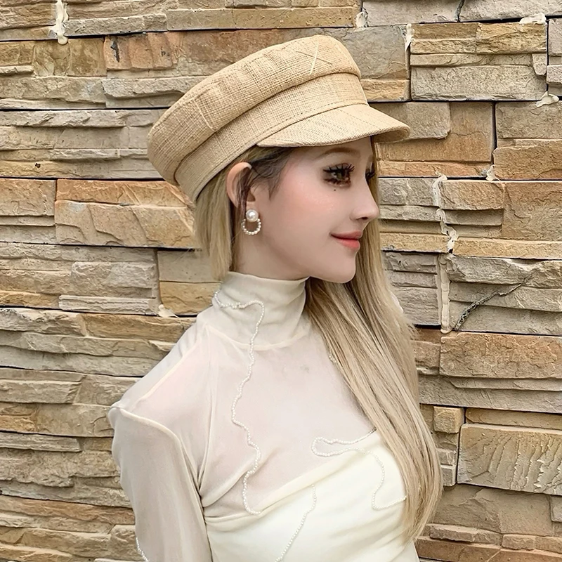 2022 New Brand designer Straw Caps Women Newsboy Cap Raffia Summer Sun Visor