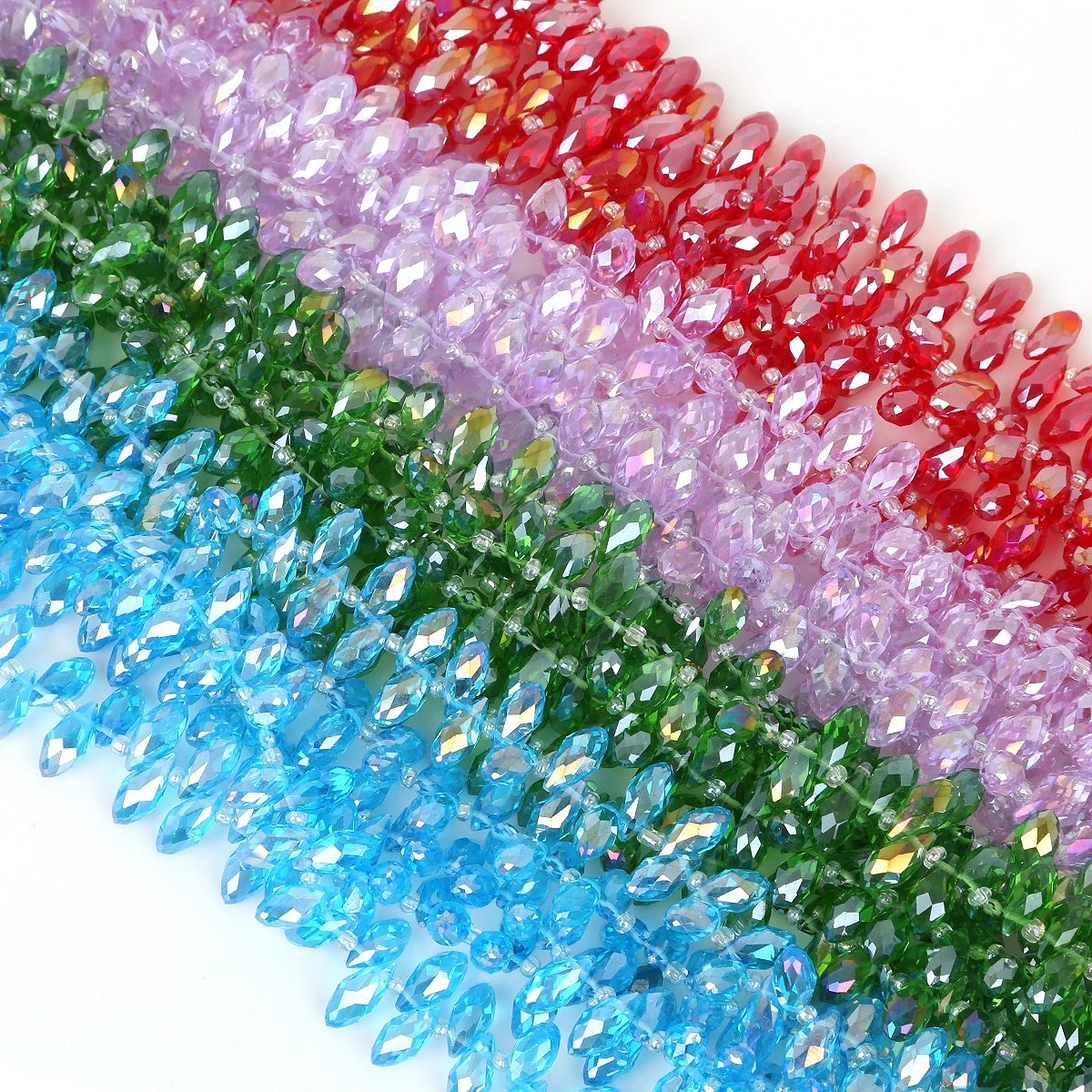 50pcs 6x12mm Faceted Crystal Glass Beads Horizontal Hole Teardrop Beads Teardrop Pendant for DIY Bracelet Jewelry Making Finding