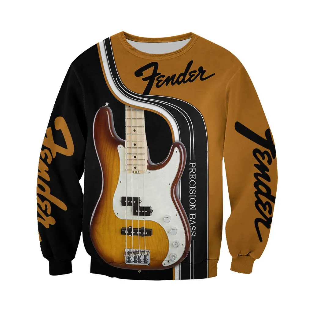 Cool Brown Fender Precision Bass 3D All Over stampato Casual Hoodie Unisex giacche Hip-hop