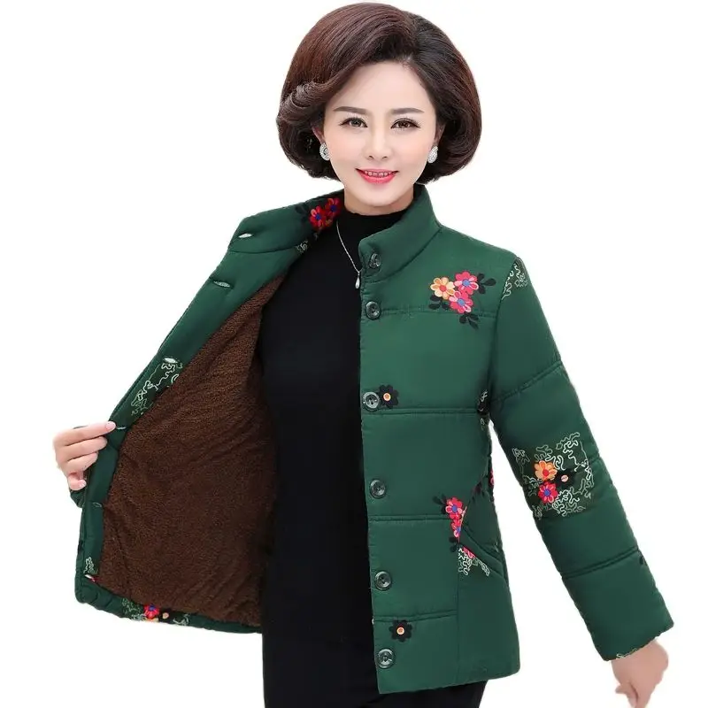 Middle-aged Winter Fleece Coat New Women's Add velvet To Keep Warm Cotton Jackets Mother Down Padded Jacket 5XL A