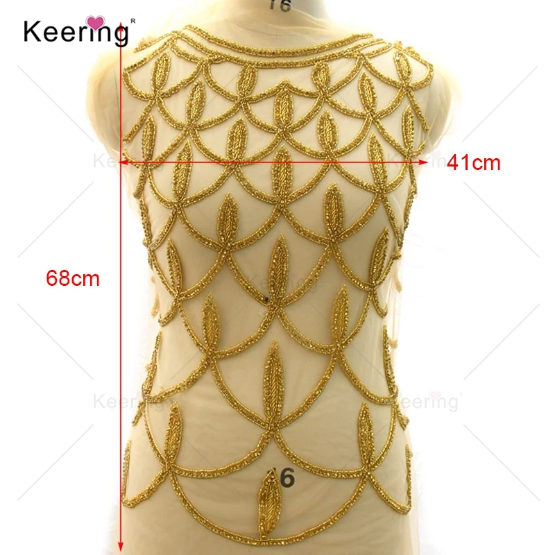 Custom Gold Rhinestone and Crystal Decoration Applique, Beading Embroidery for Bride's Dress, WDP-349WDP-349