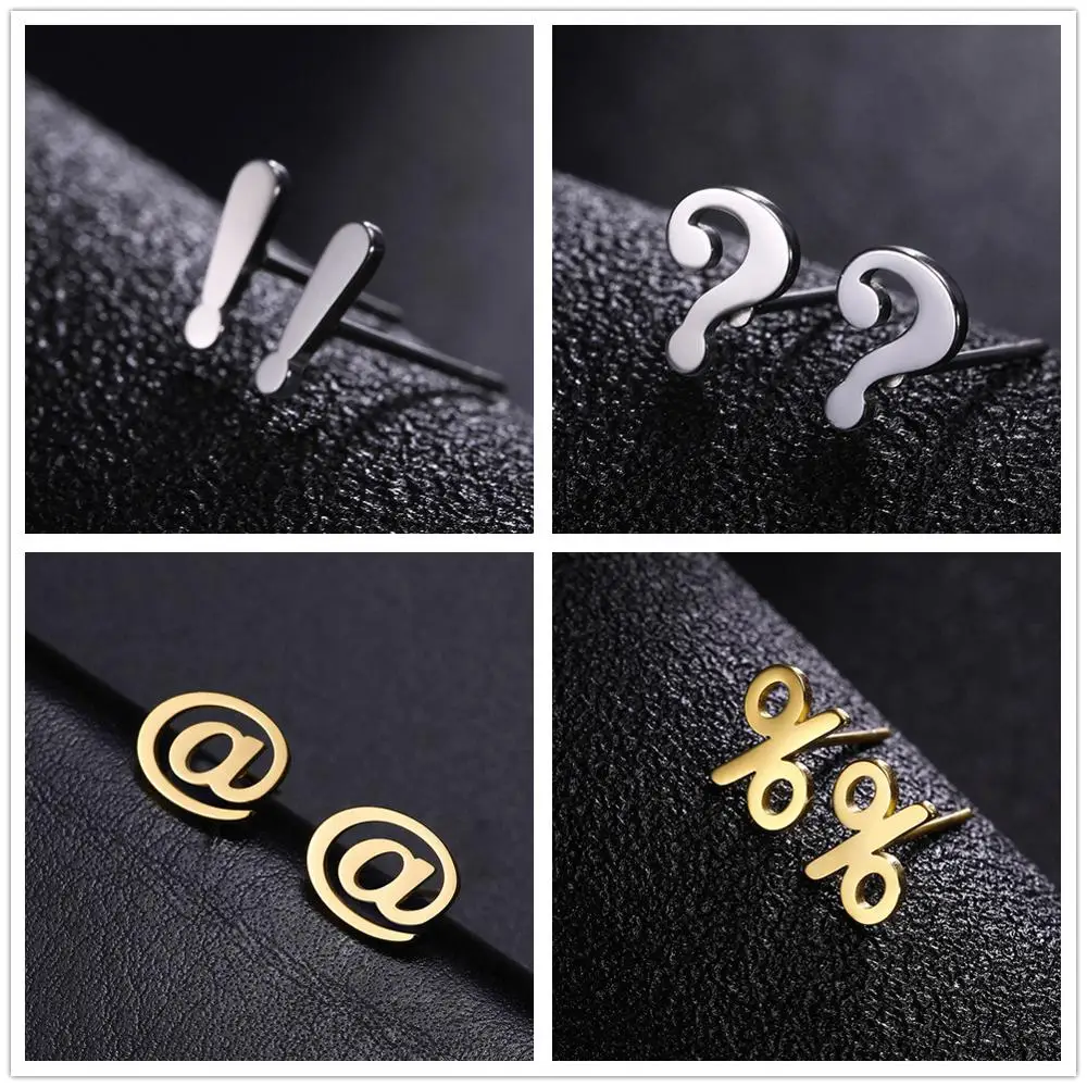 Skyrim symbol Stud Earrings At Percentage Exclamation Question Mark Women Stainless Steel Gold Color Black Mini Earring Studs