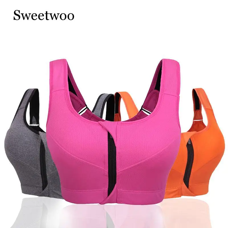 Professional Level 4 Stretch Sports Bras Shockproof Fixed Quick-drying Underwear Vest Women Running Gym Zipper Adjustable Strap