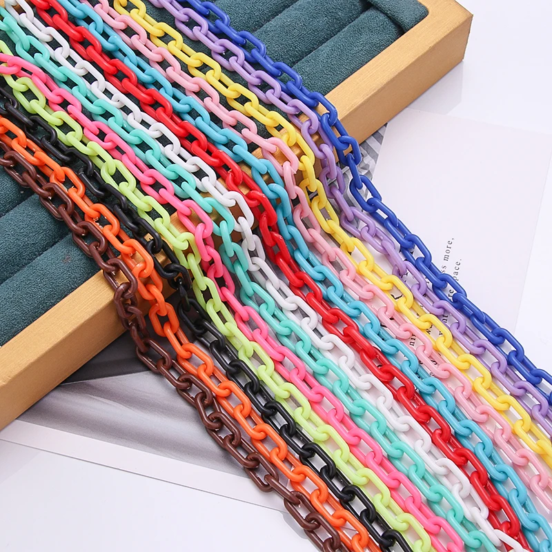 SAUVOO 5m Colorful Acrylic Link Chain Closed Soldered Cable Chain For Necklace Bracelet Making Plastic Chain Links 13.5x7.5mm