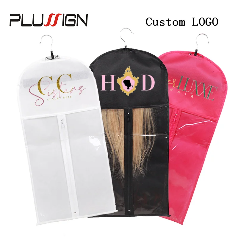 Hair Bag With Hanger Customize Logo Name Black Pink Packaging Bags For Wigs Dust Proof Wig Case Pouch Hair Salon Organizer