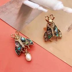 Insect Abalone Jewelry Pearl Pendant Vintage Brooches Accessories Rhinestone Shell Modern Retro For Women