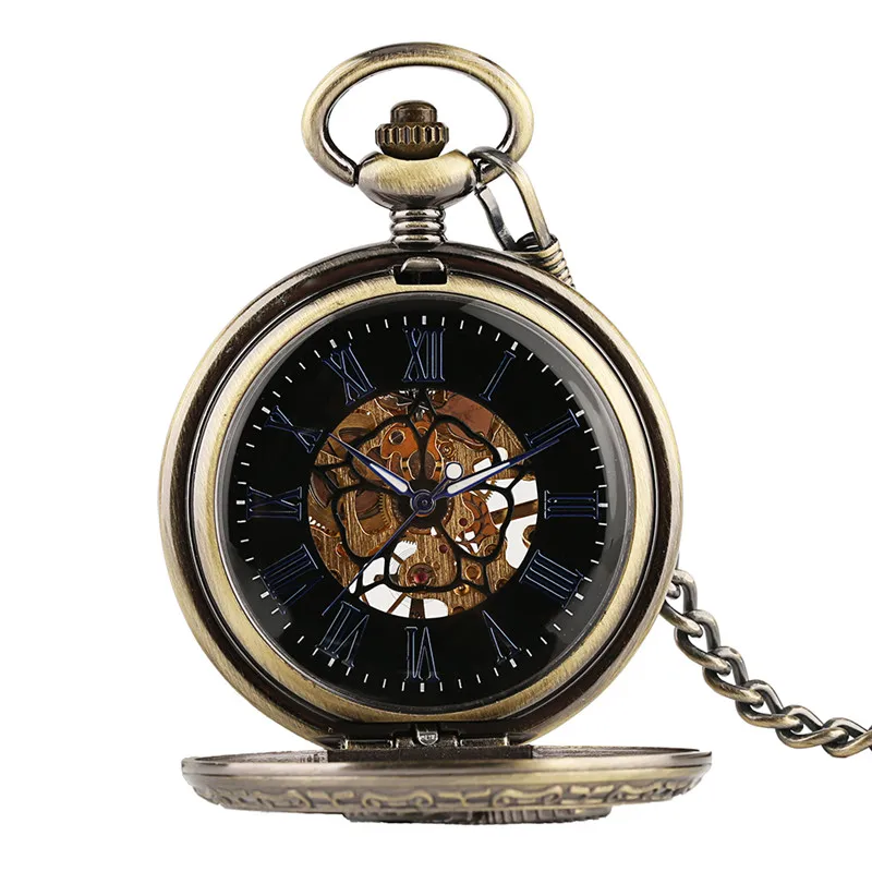 Steampunk Hollow Flying Eagle Handwinding Mechanical Pocket Watch Pendant Chain Skeleton Clock Roman Number Dial Gift