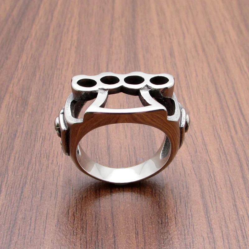 Punk Size 8-14# 316L Stainless Steel Silver Color Black Fist Skull Ring Jewelry