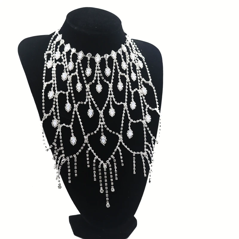 

New Luxury Rhinestone Long Tassel Necklace Woman Full Face Exquisite Handmade Jewelry Mask Fashion Bride Wedding Necklace