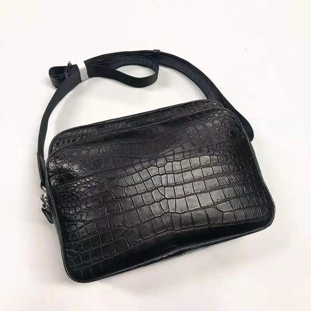 

Newly production High End Fine quality 100% genuine crocodile leather belly skin men shoulder cross body bag medium size black