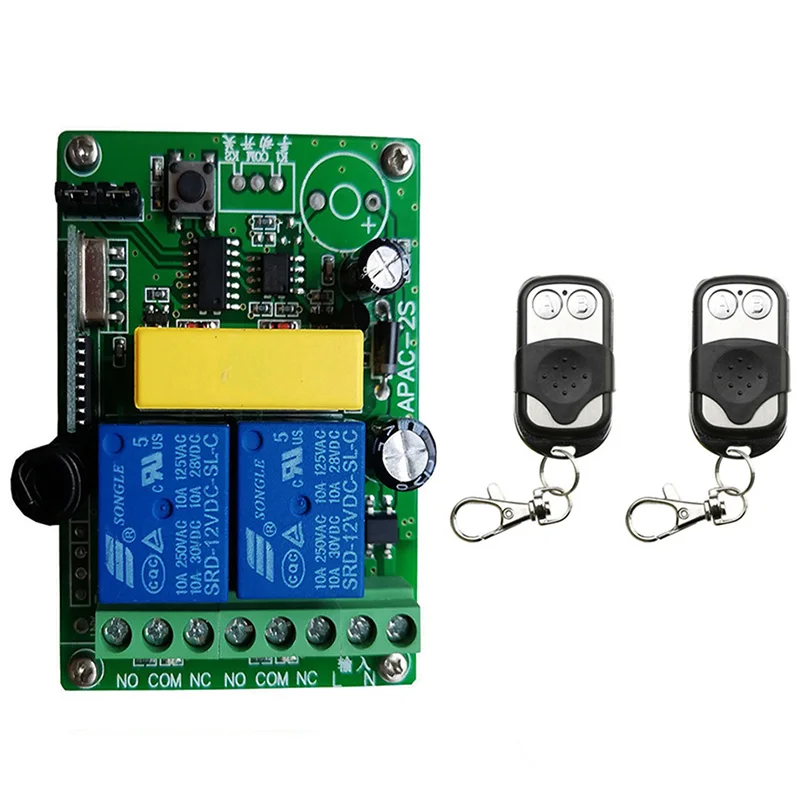 433MHz Universal Wireless Remote Control  AC 220V 2CH Relay Receiver Module RF Switch 2 Button Remote Control Gate Garage opener