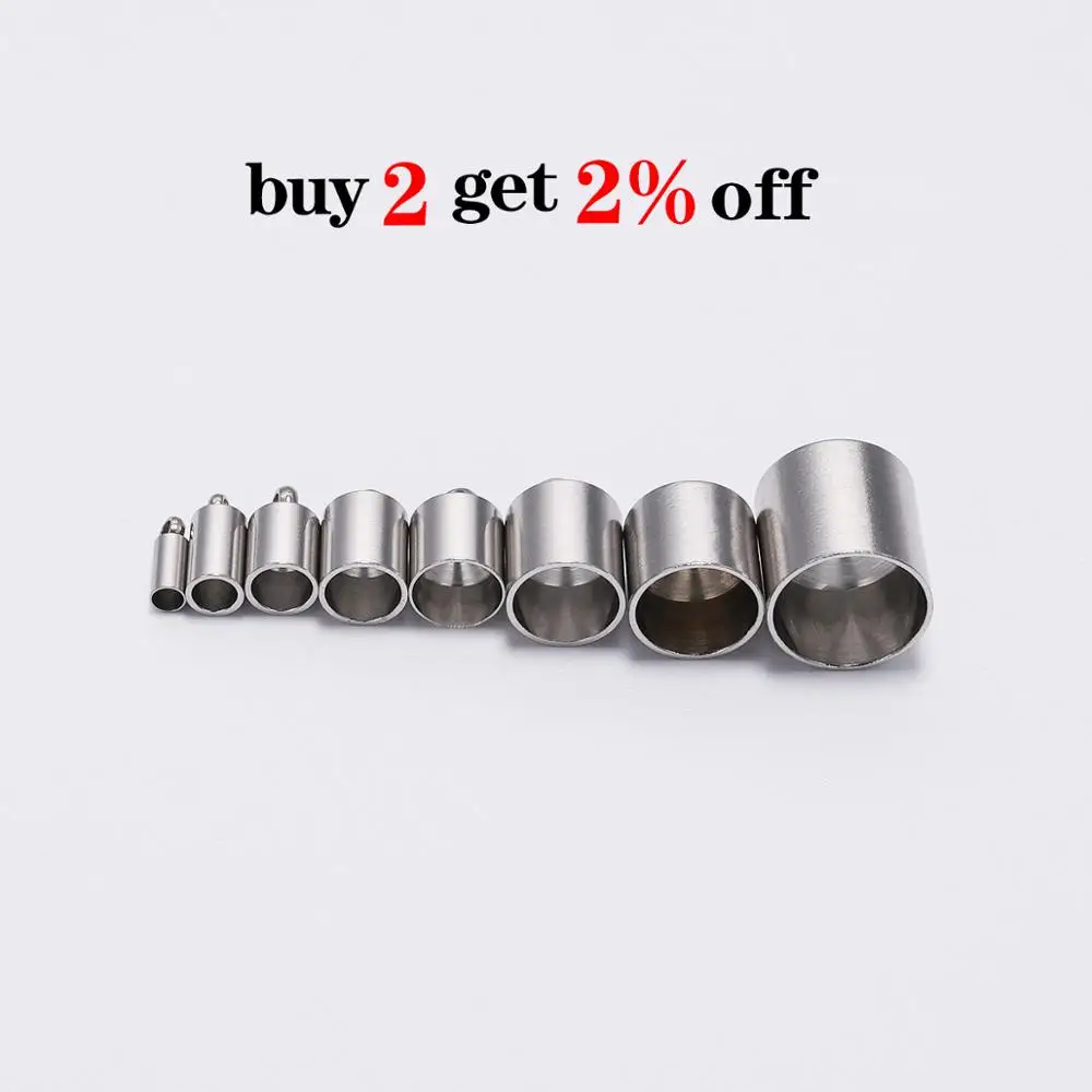 10pcs/lot Stainless Steel End Tip Cap Fit 2 3 4 5 6 7 8 10mm Tassel Leather Cord End Crimp Caps For Jewelry Making DIY Bracelet