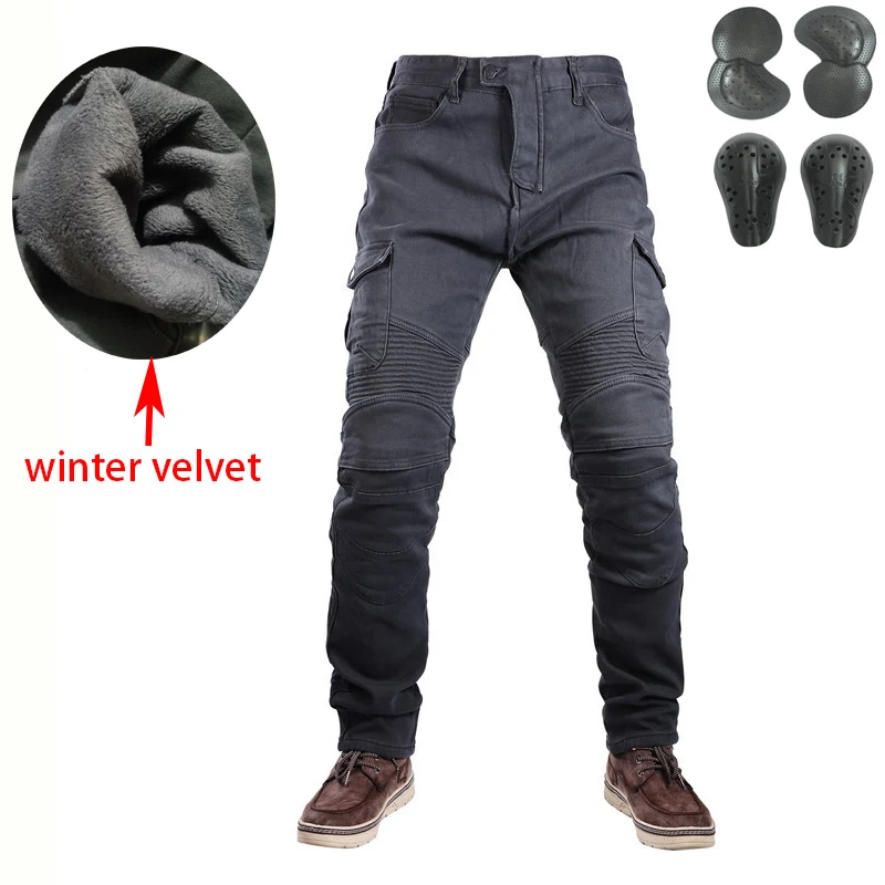 Motorcycle Winter Riding Jeans Men\'s Winter Warm Thick Pants Double Layer Fleece Tactical Cotton Long Trousers Men Pants Trouser