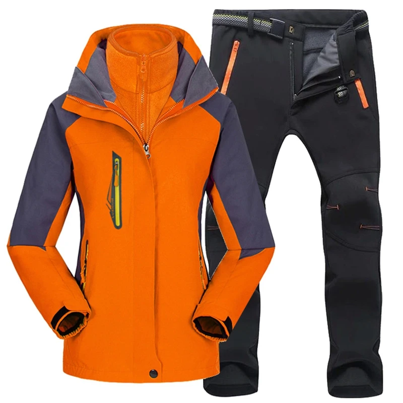 Ensemble veste et pantalon de ski imperméables pour femme, trempés, extérieur, randonnée, ski, pêche, trekking, chaud, sourire, femme, hiver