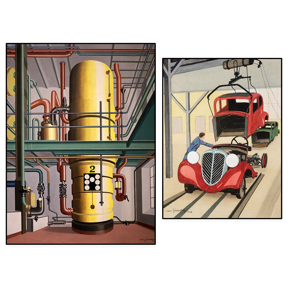 Automobilwerk, Der déficit be Kessel, conclus Grossberg imprime, nouvelle objectivité, République de Weimar, affiche d'art moderne allemand