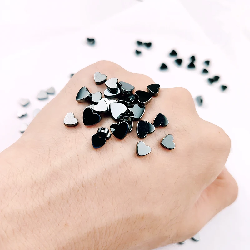 BTFBES 6/8mm Love Heart Black Hematite Beads Charm Loose Space Beads for diy Jewelry Making Necklace Bracelet Natural Stone Bead