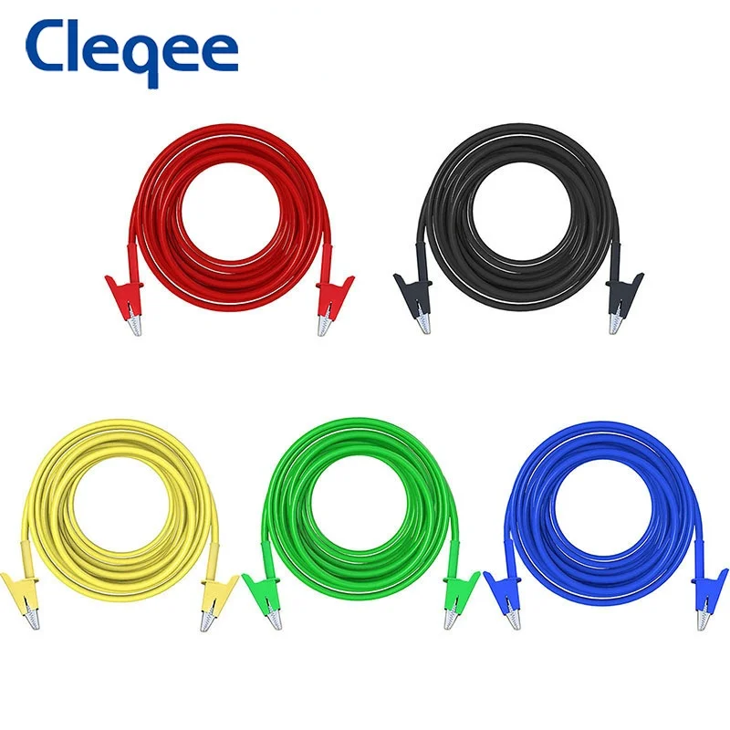 Cleqee P1024 2M 3M 5M Alligator Clips Test Leads Dual Ended Crocodile Wire with Insulators Clips Test Flexible Copper Cable