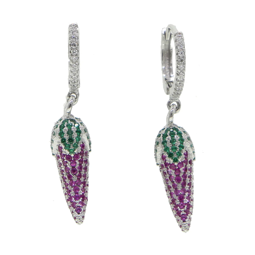 Imagen 5: 2025 novedad de verano diseño verde rojo Cz pimienta chile Charm pendientes colgantes para mujeres lindas niñas verduras berenjena joyería de moda