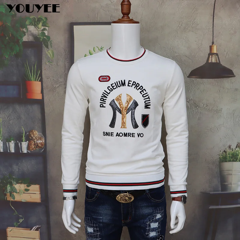 

Men's Hoodies Daily Letter Sequin Embroidered Casual Korean New Youth Top Trend High-Quality Slim Men's Clothing Autumn Winter