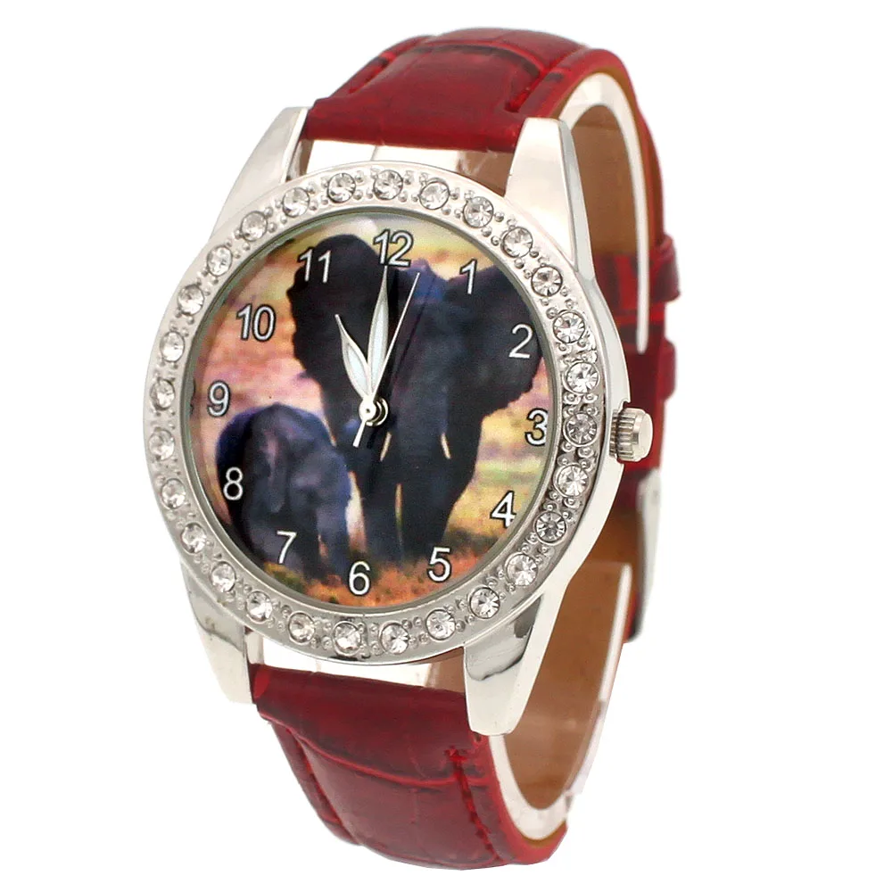 Nieuwe mode lederen vrouwen mannen jongen meisjes horloges polshorloge olifant dames armband vrouw ronde klok quartz horloge kinderen