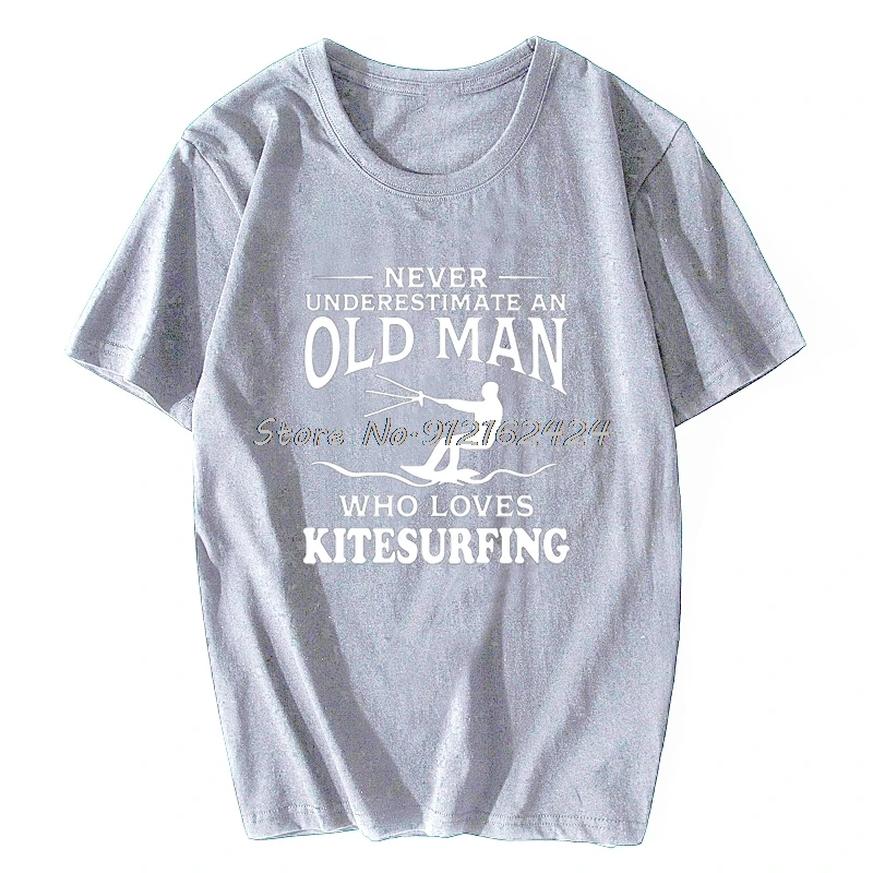 Never Underestimate An Old Man Who Loves Kitesurfing T Shirt Born To Kite Tees Kiteboard Gift T-shirts Vintage Kitesurfer Tshirt