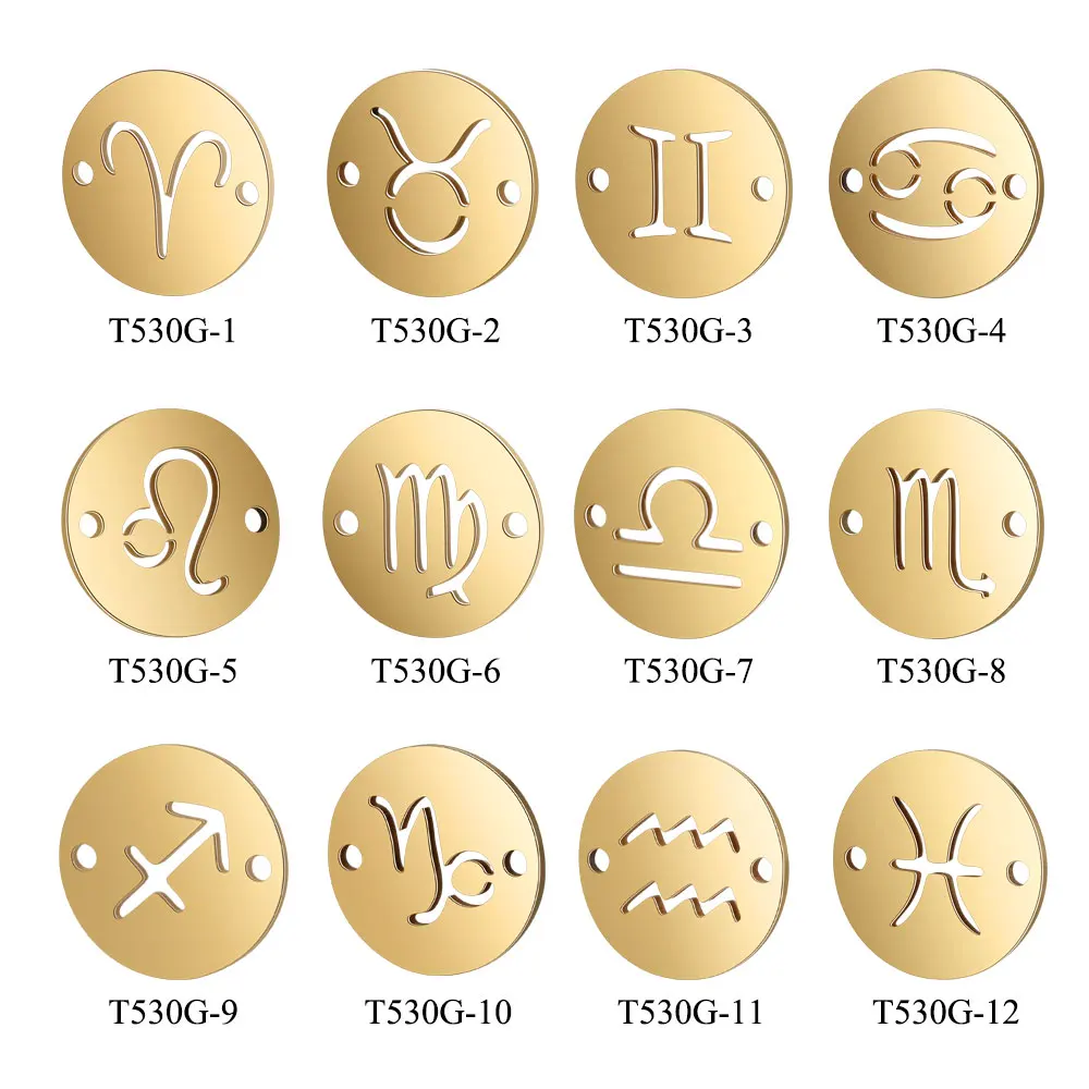 10 sztuk DIY łączników ze stali nierdzewnej ze znakami zodiaku, hurtowe łączniki do wyrobu biżuterii, bransoletek i naszyjników z 12 konstelacjami. — zdjęcie 4