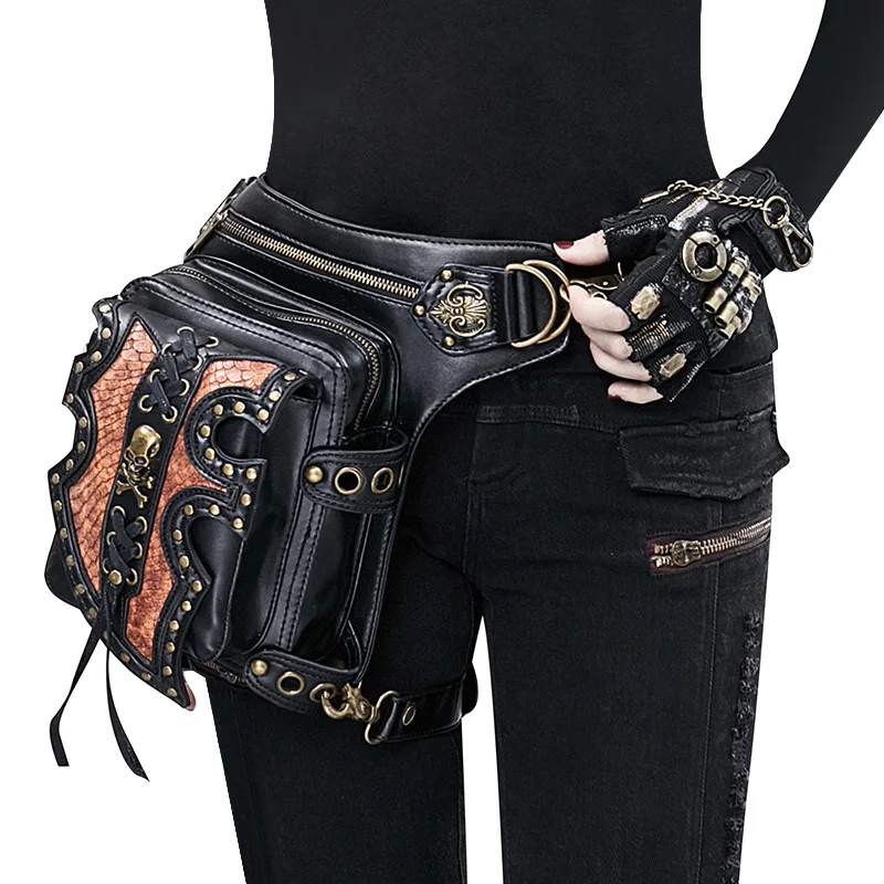 Borse a tracolla in vita Steampunk medievale donna uomo borsa stile teschio gotico vittoriano borse a tracolla per coscia