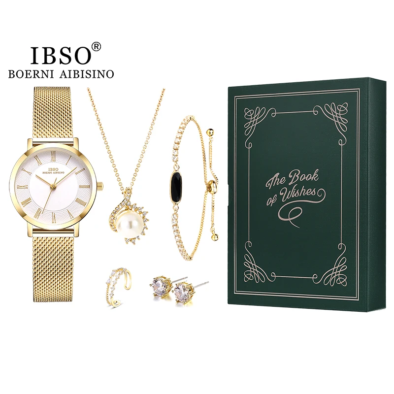 IBSO Women\'s Watch Set Green Gift Box The Book Of Wishes New Luxury Quartz Ladies Customized Retro Design Beauty United Jewelry