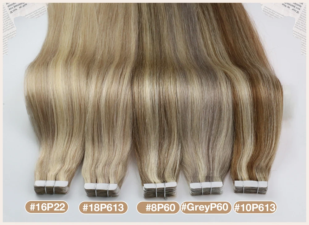 Full Shine Tape in Human Hair Extensions 20pcs Adhesive Skin Weft Pure Solid Color Glue on Woman Hair Machine Made Remy