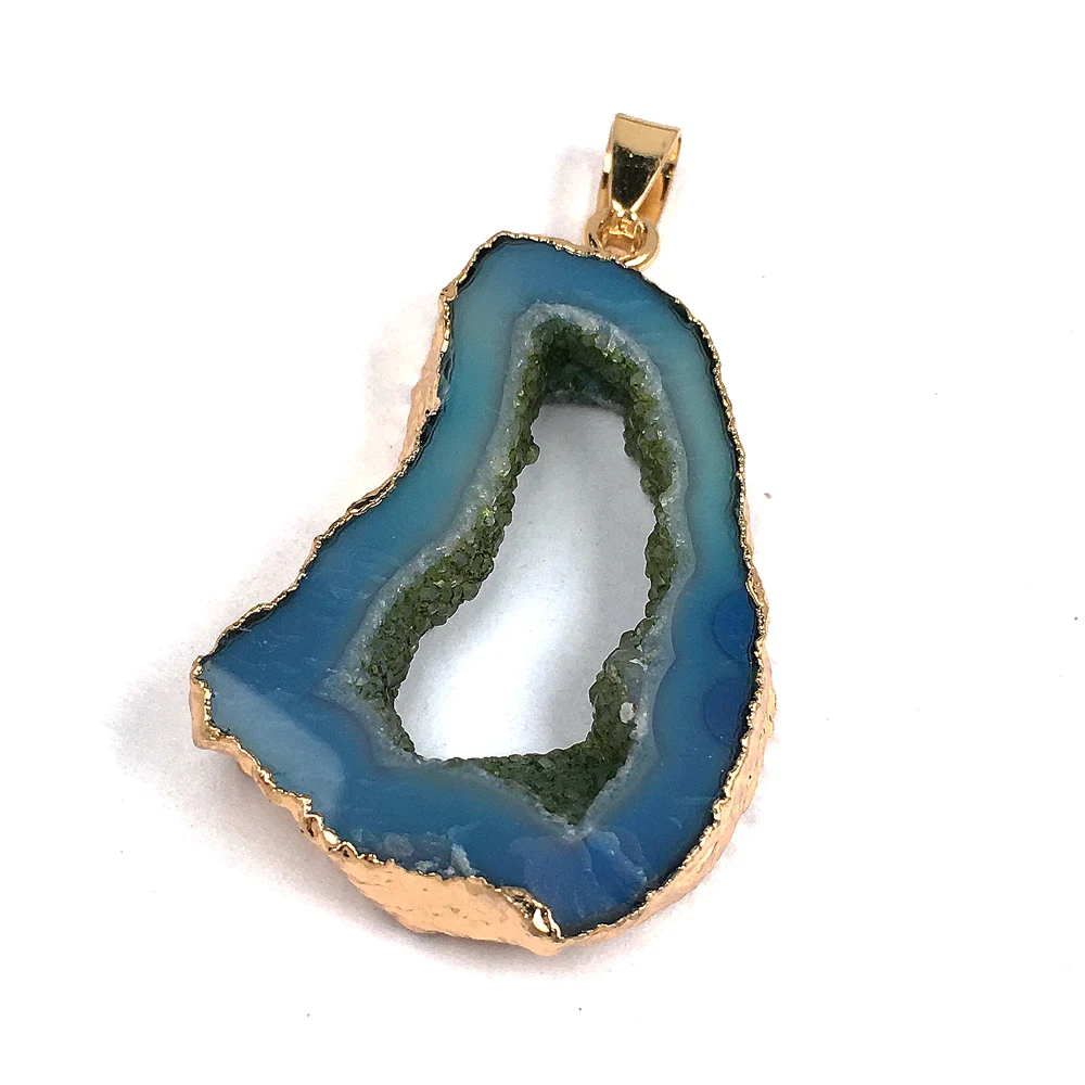 Natural Stone Druzy Crystal Pendants Trendy Irregular Blue Agates Pendant Charms For Jewelry Making DIY Necklaces Accessories