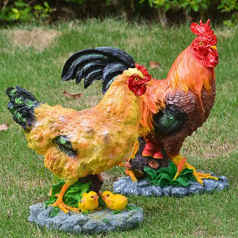 Garden Chick Sculpture Synthetic Resin Rooster Hen Sculpture Decoration Courtyard Lawn Gardening Decor Statue Crafts Landscaping